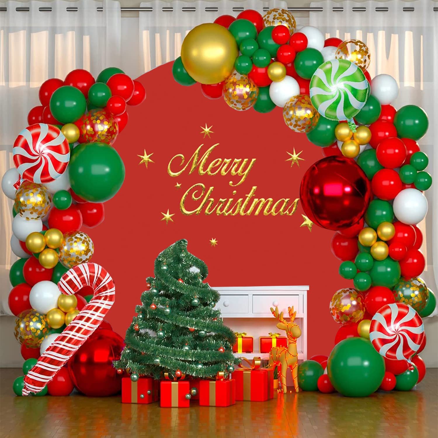 Christmas Round Backdrop Cover for Photography 7.2ft Merry Christmas Red Circ…