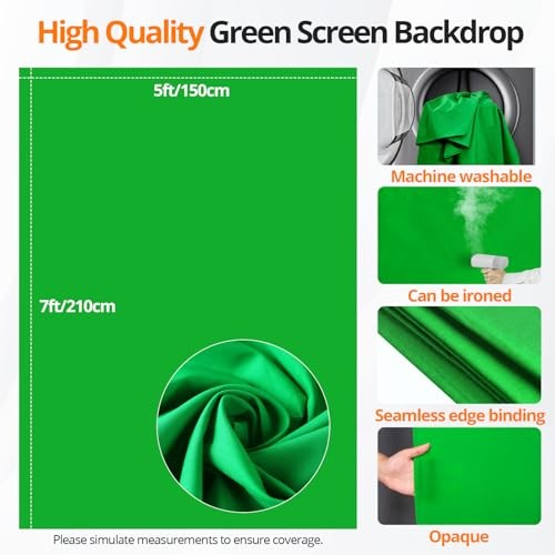 Green Screen Backdrop Kit, 5×7ft Portable Greenscreen Background 5x7ft green