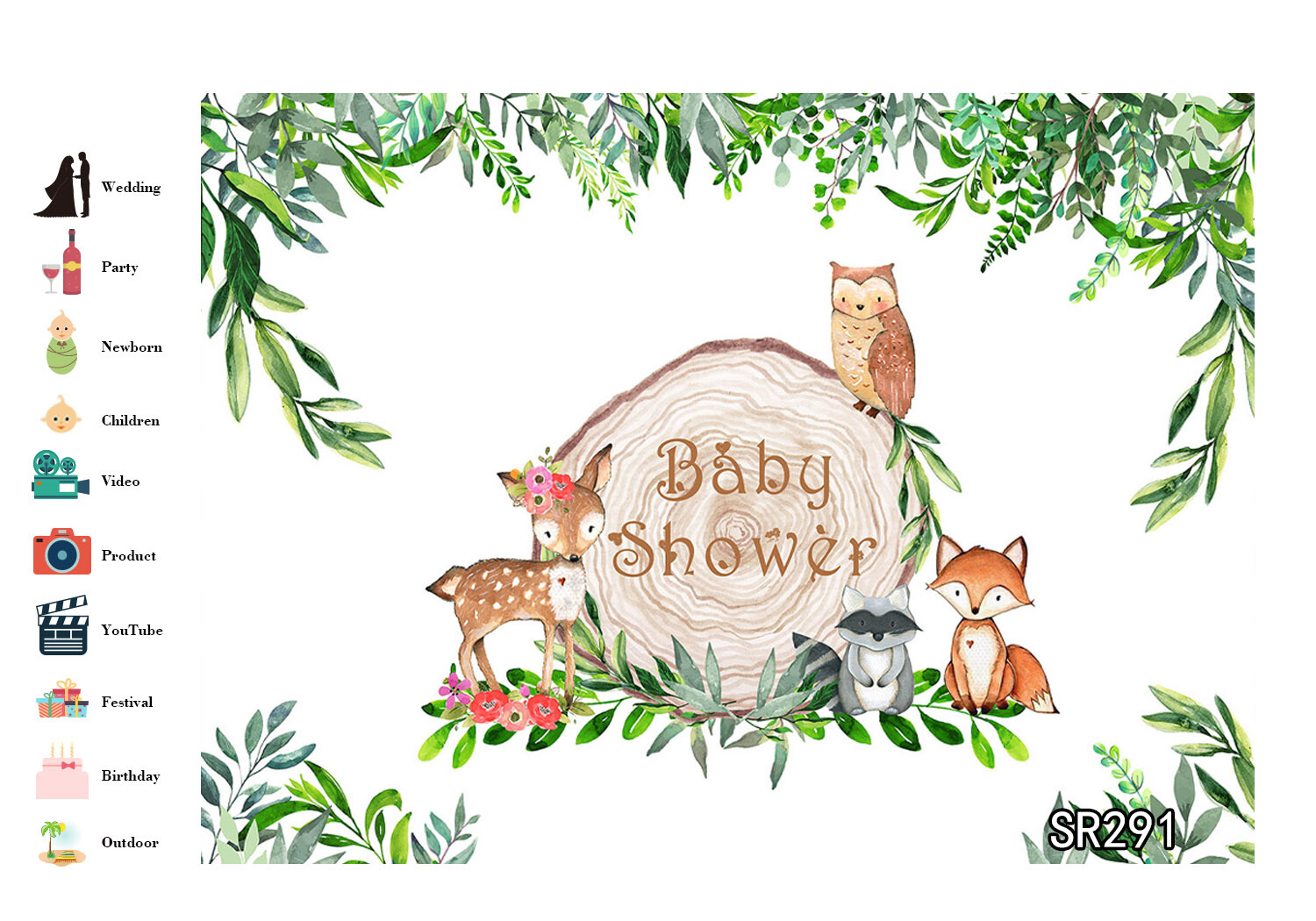 Jungle Woodland Backdrop 7X5FT Vinyl Safari Animals Baby Shower Photo Background