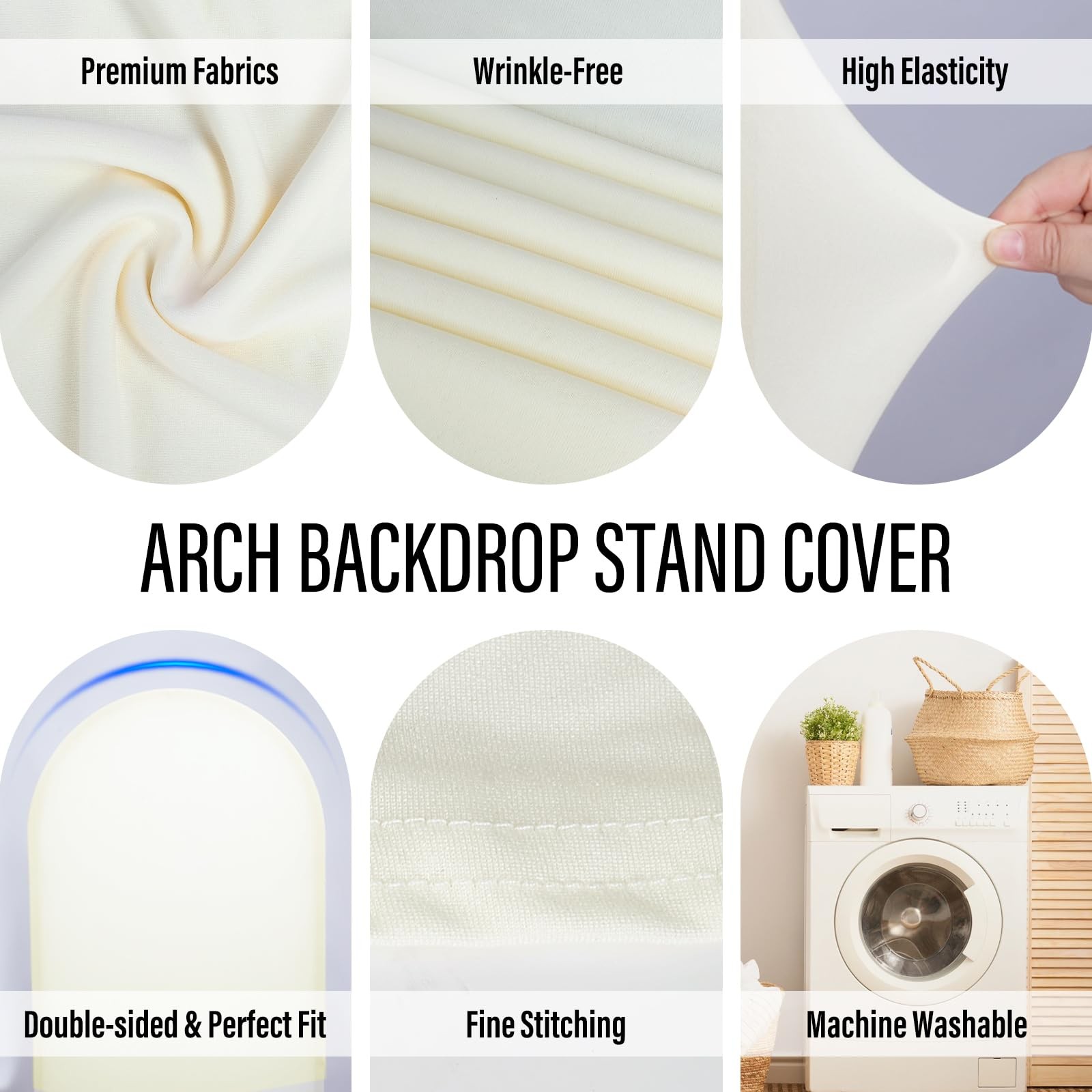 Upgraded 6.6FT Open Arch Backdrop Cover, Beige Spandex Fitted Round Top Weddi…