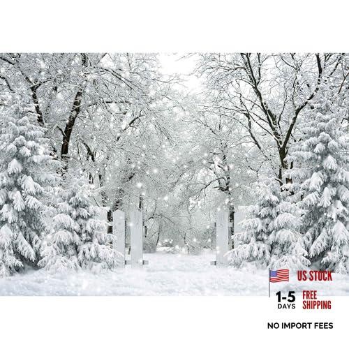 12x8FT White Winter Forest Scene Photography Backdrop – Wonderland Snowflake