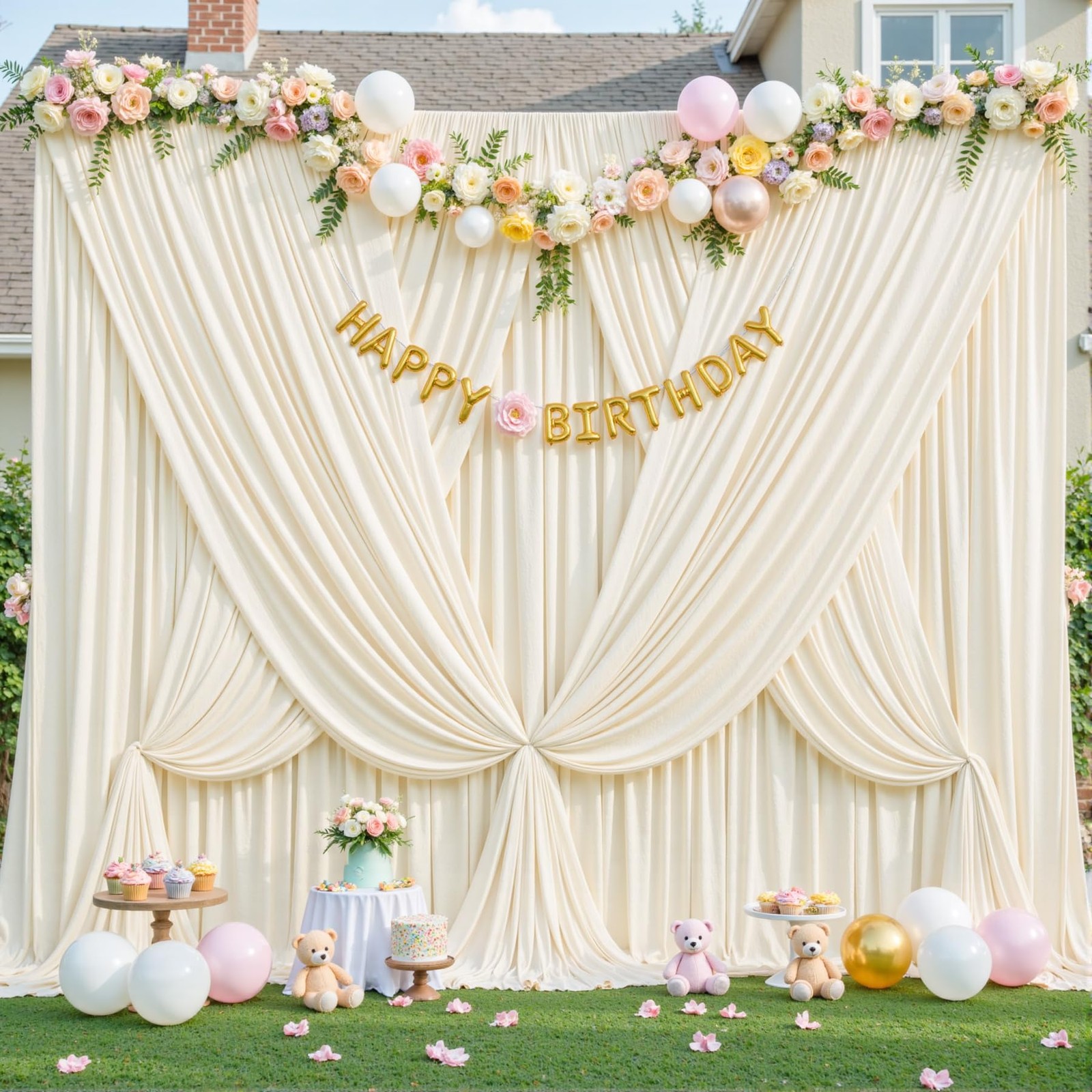 10×10 Champagne Backdrop Curtain for Parties Wedding Baby Shower Free Photo C…