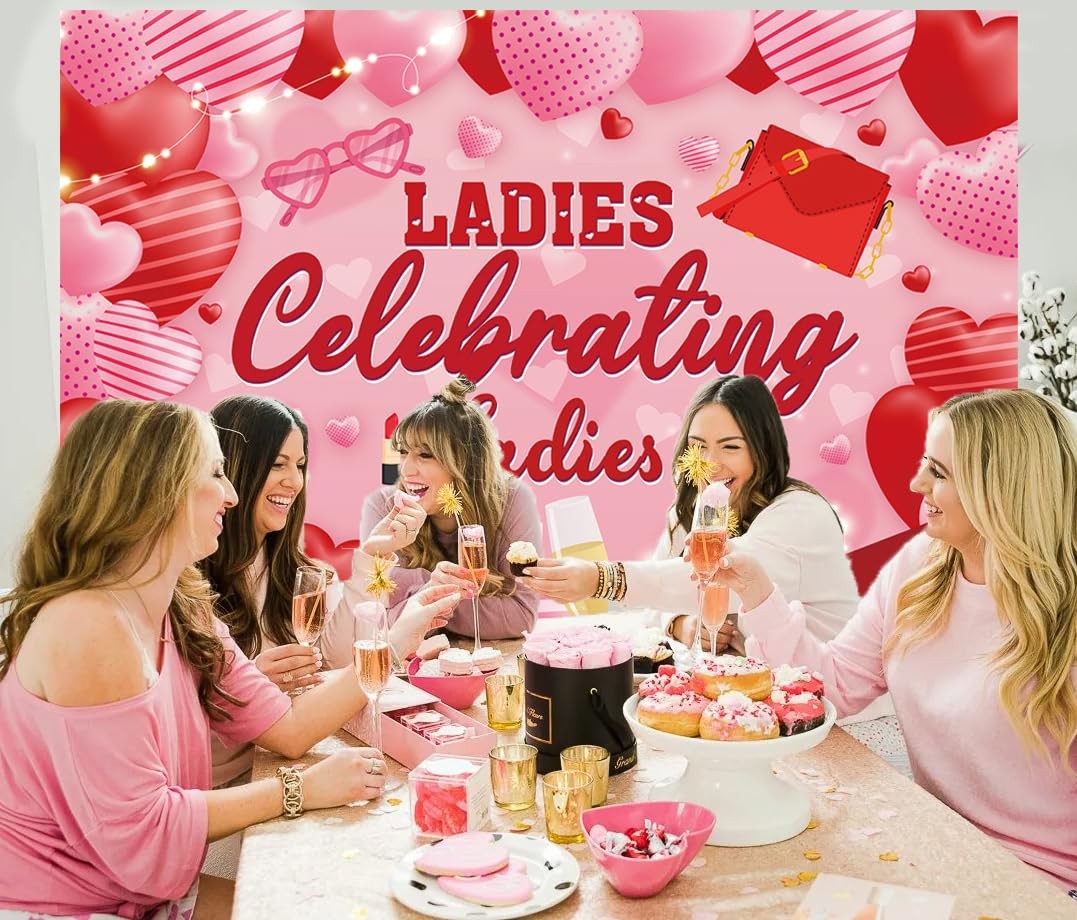 7x5FT 210x150cm Galentines Day Photo Backdrop Pink Love Heart Lady Party