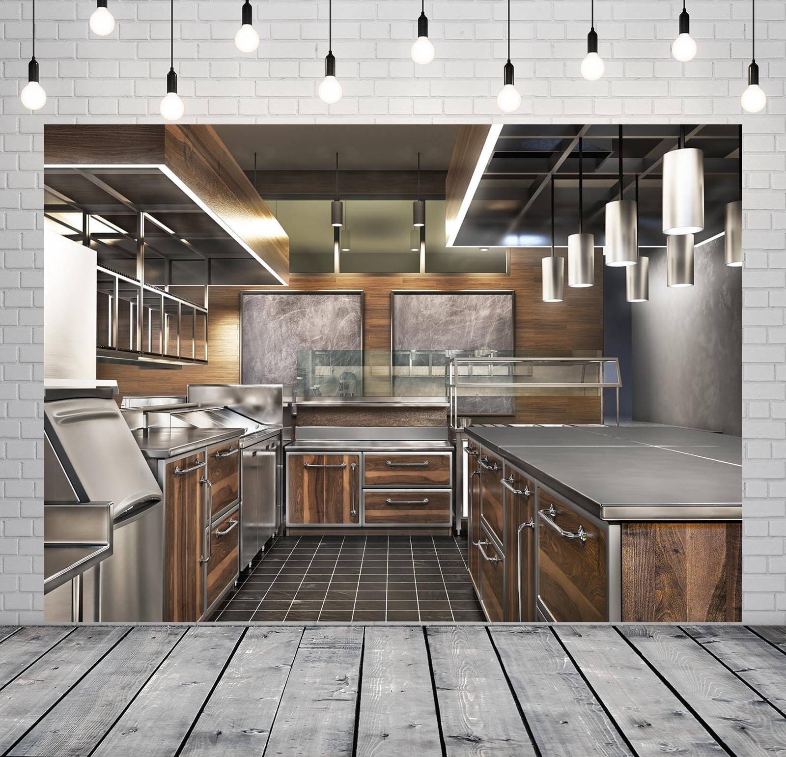 7x5ft Fabric Modern Kitchen Backdrop Restaurant Kitchen Interior Stainless Ov…