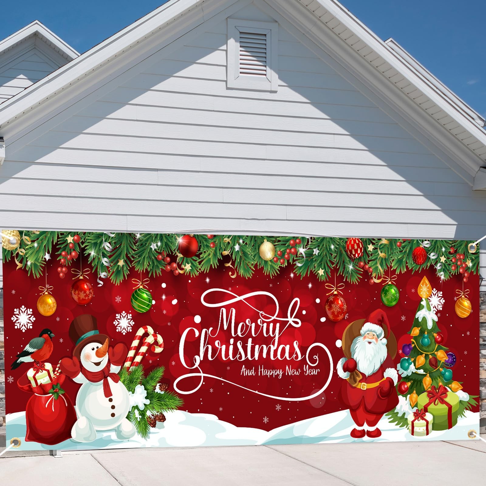 Christmas Garage Door Banner 13 x 6 ft Large Red Merry Christmas Garage Door …