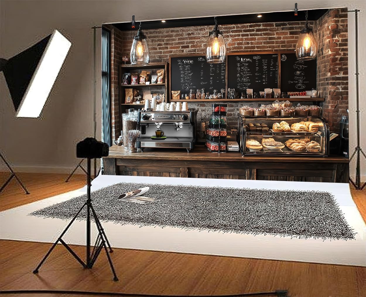 7X5ft Coffee Shop Party Backdrop Photography Background, Central 7X5FT, Brown
