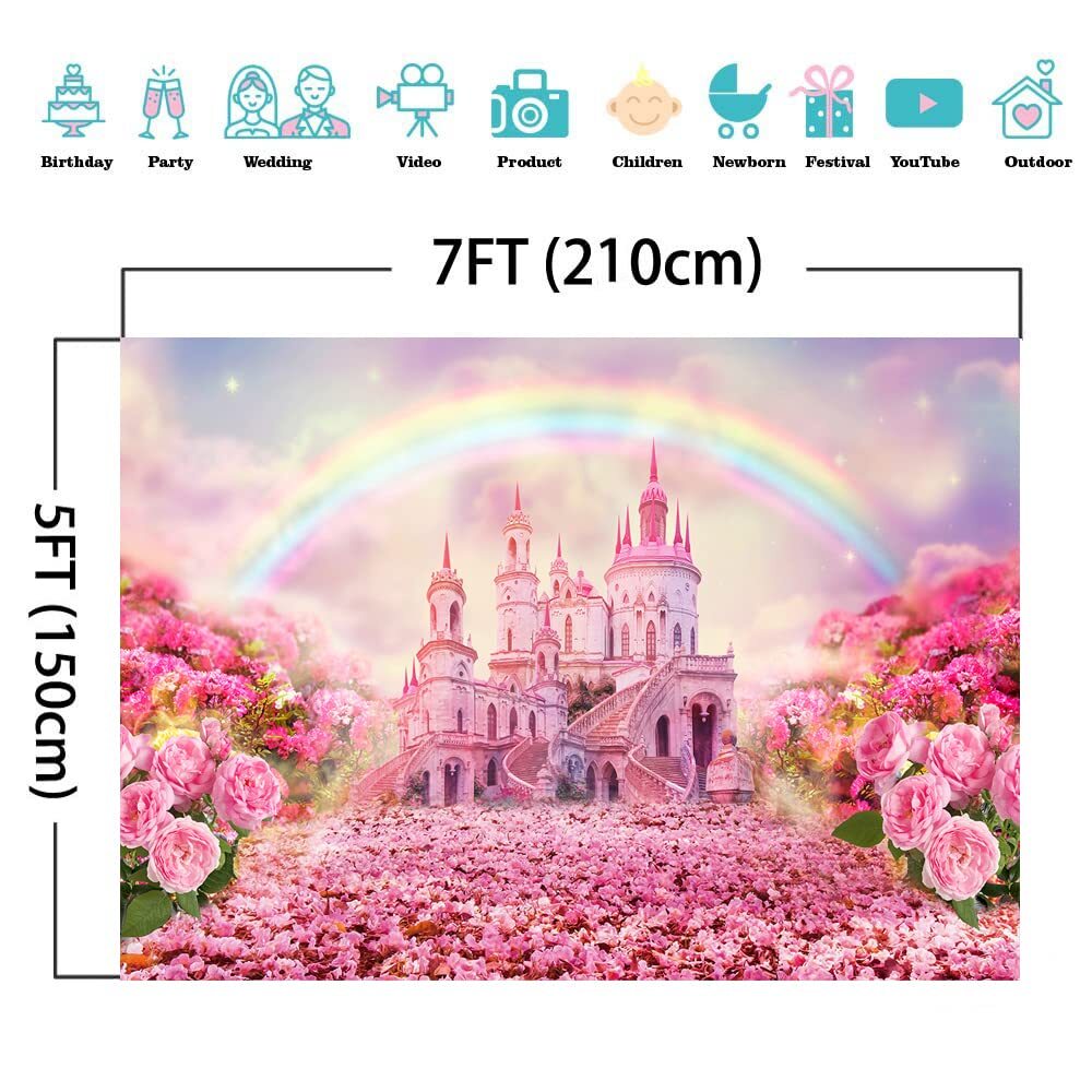 Pink Princess Castle Photography Backdrop for Birthday Baby Shower Newborn
