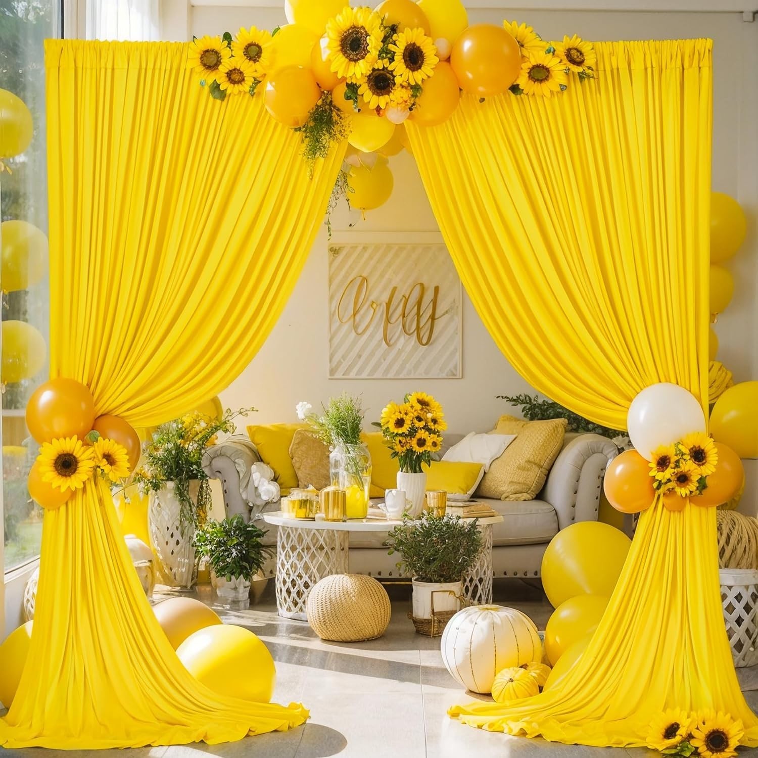 10x10ft Wrinkle Free Yellow Backdrop Curtain, 2 Panels 5x10ft, Polyester