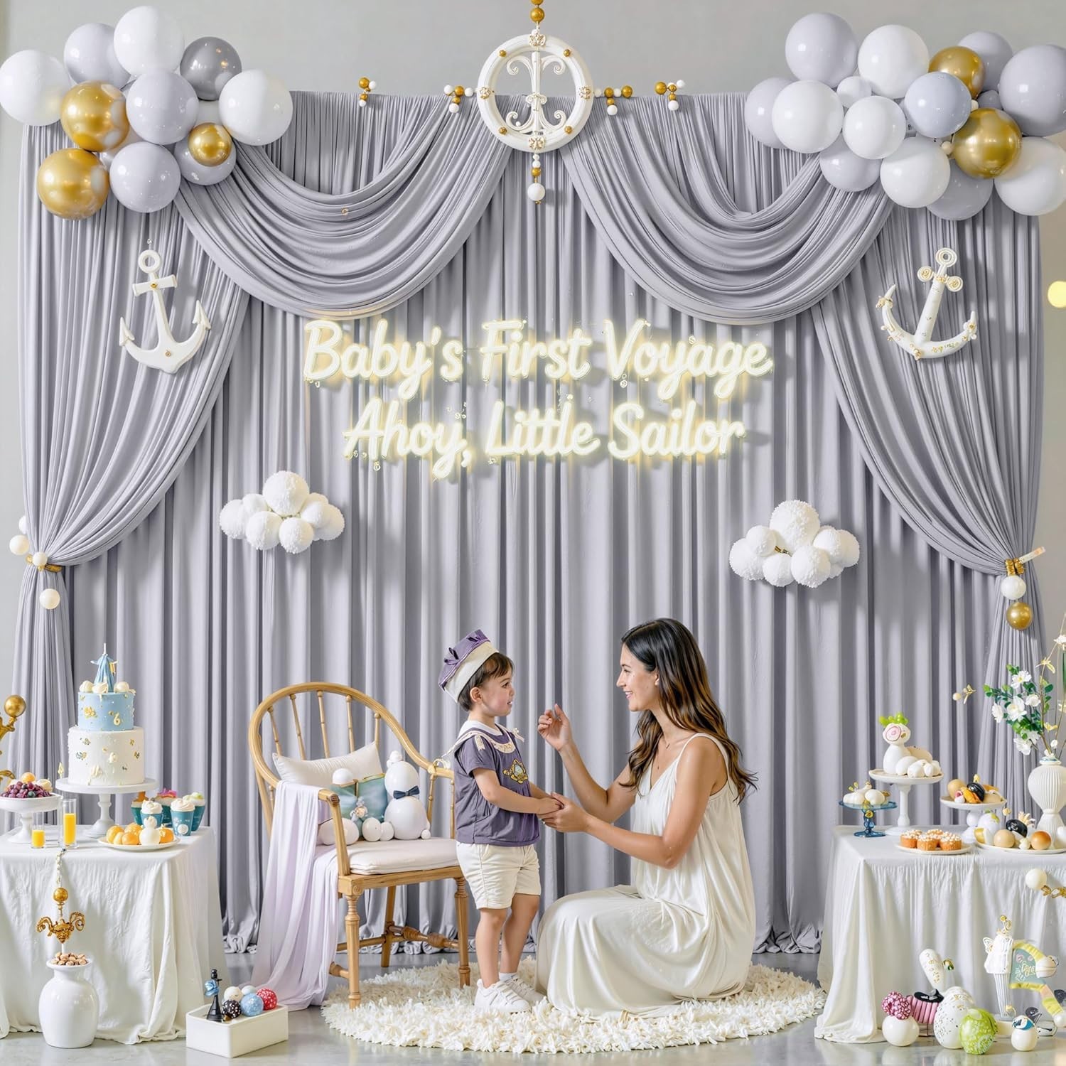 Wrinkle Free Polyester Silver Drapes 5x10ft