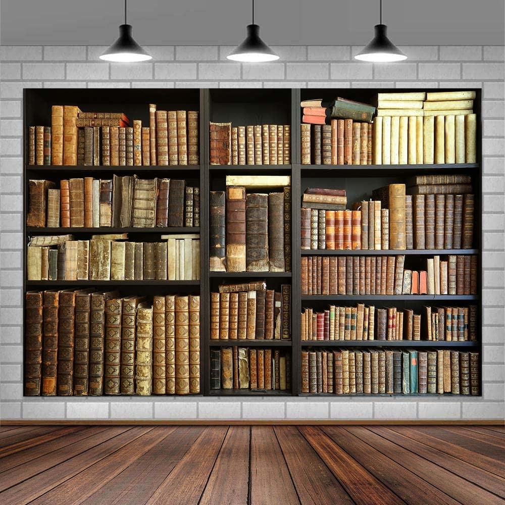 7X5FT Brown Bookshelf Backdrop Library Modern Retro Bookcase Photography Back…