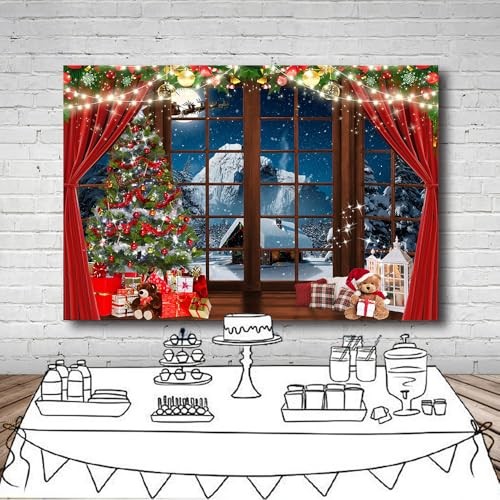 Black 7x5FT Black Window Backdrop for Christmas Trees & Santa