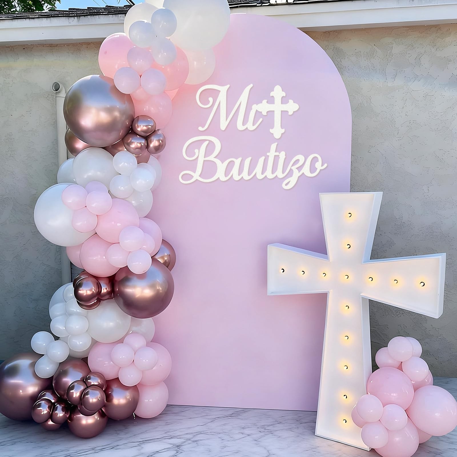 MASTRON Mi Bautizo Sign for Backdrop – White Felt Mi Bautizo Decal Baby Showe…