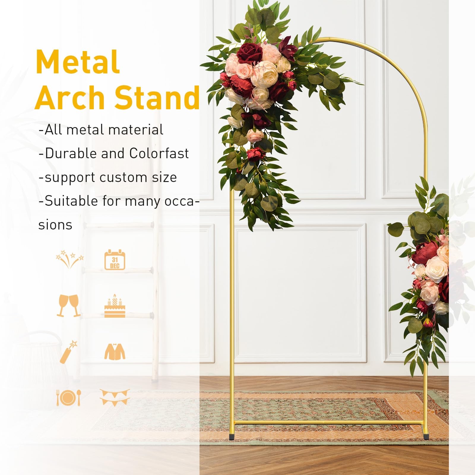 6.6FT Gold Metal Arch Backdrop Stand, Square Balloon Arch Stand Wedding Frame…