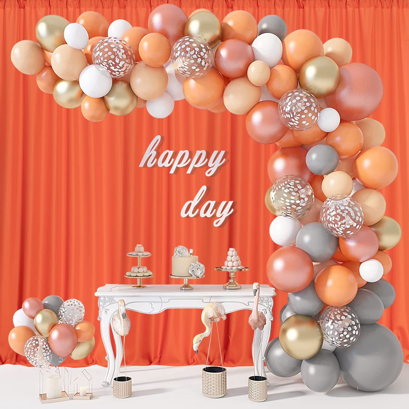2 PCS Orange Backdrop Curtains 5x10ft Light Filtering Sliding Drapes