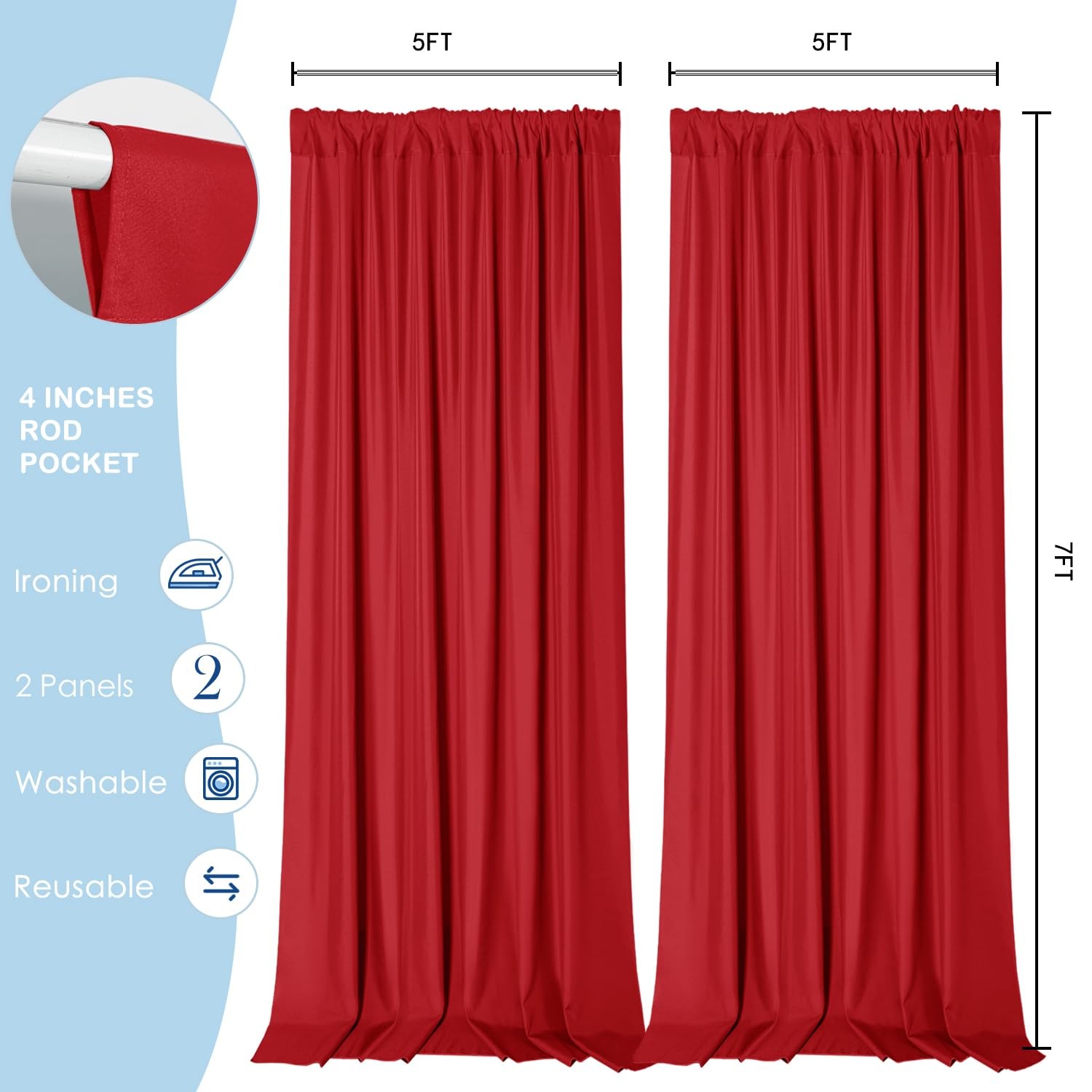5x7ft Red Backdrop Curtains Polyester Wrinkle Free Drapes Party Wedding 2 Panels