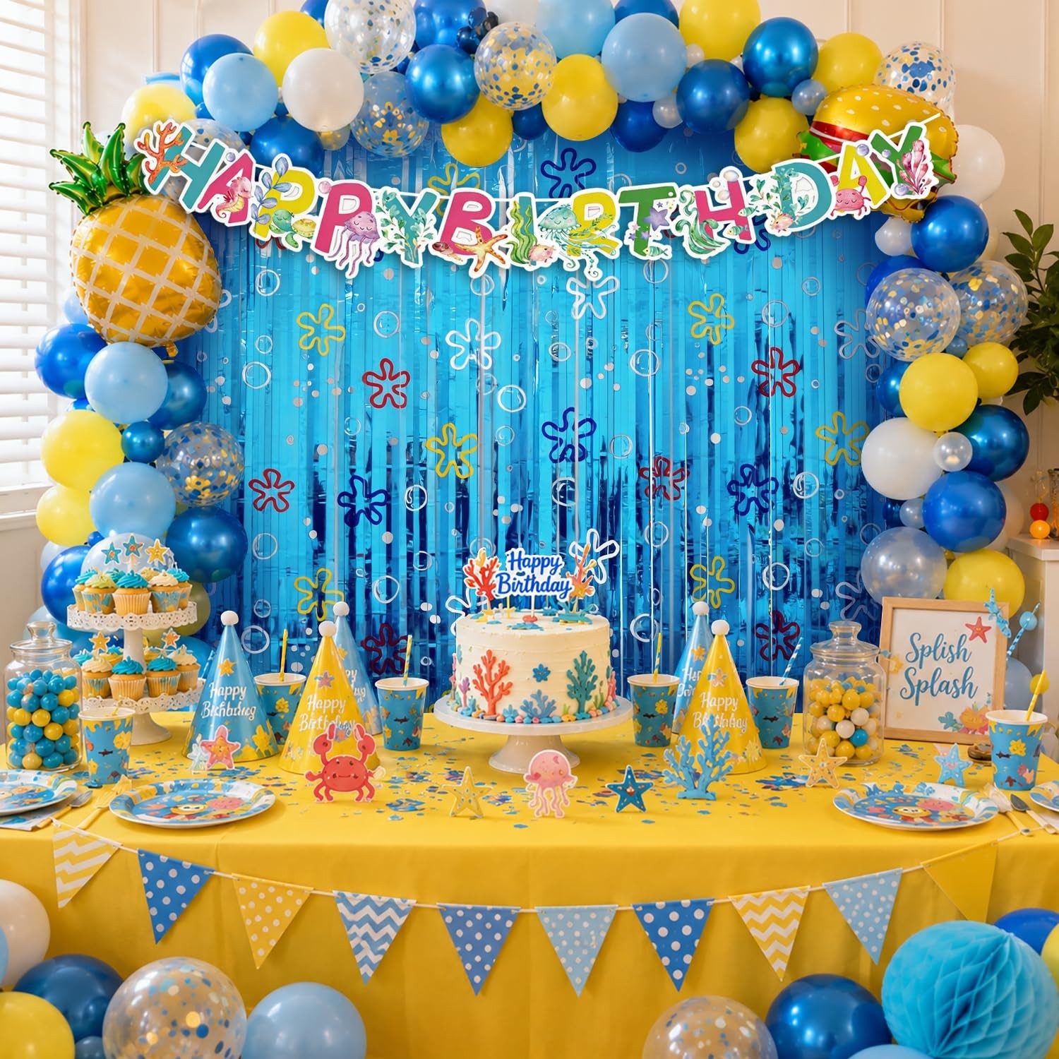 Ocean Themed Party Decorations, 2 Pack Cartoon Sponge Birthday Photo Booth Pr…