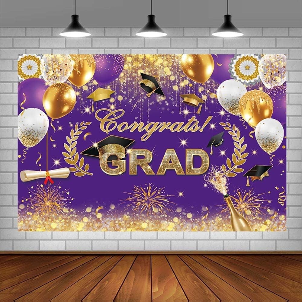 Class of 2025 Backdrop 7X5Ft Purple Glitter Congratulations Graduation Backgroun