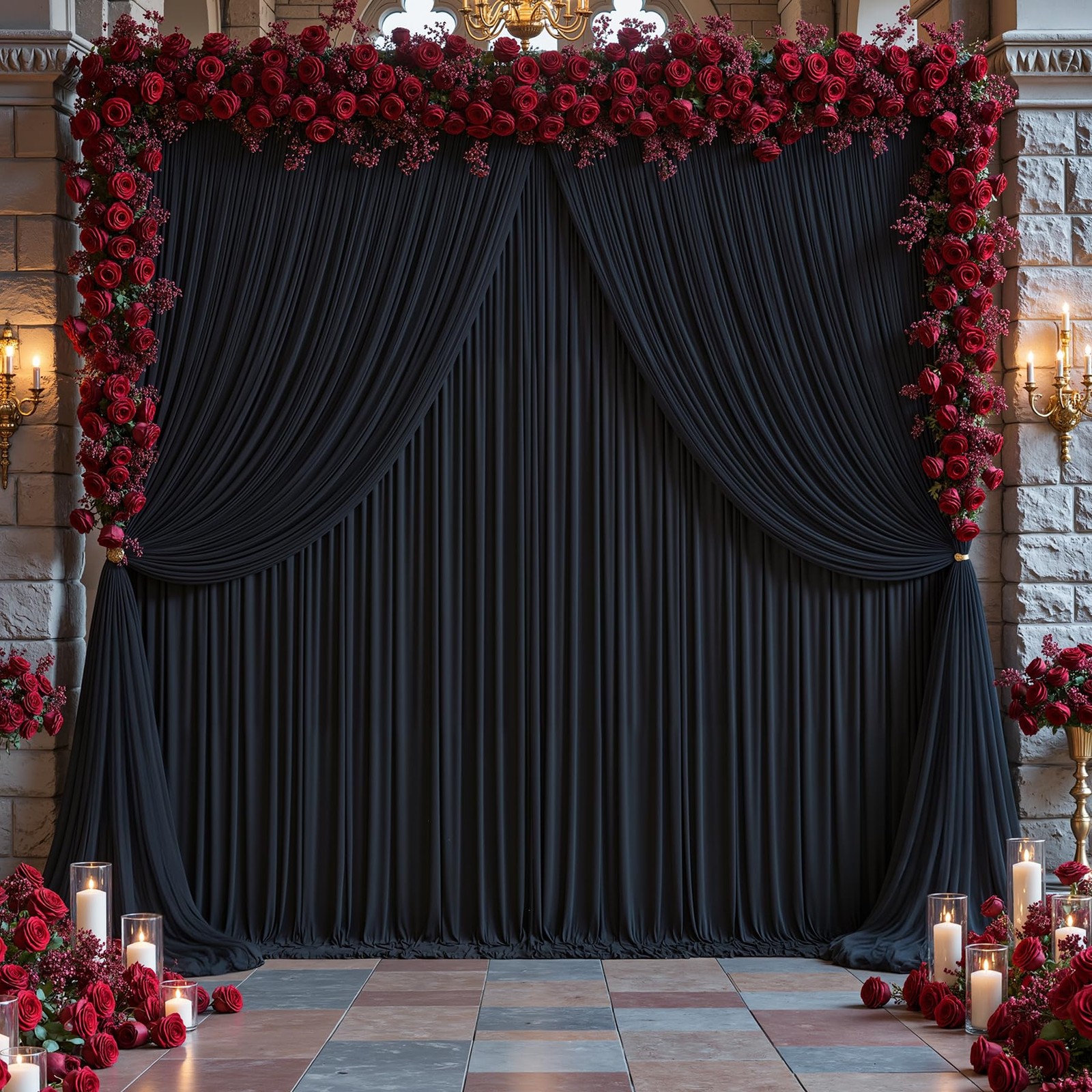 Black Tulle Backdrop Curtain 5×10 Ft Wrinkle Free Drapes Wedding Party Decor