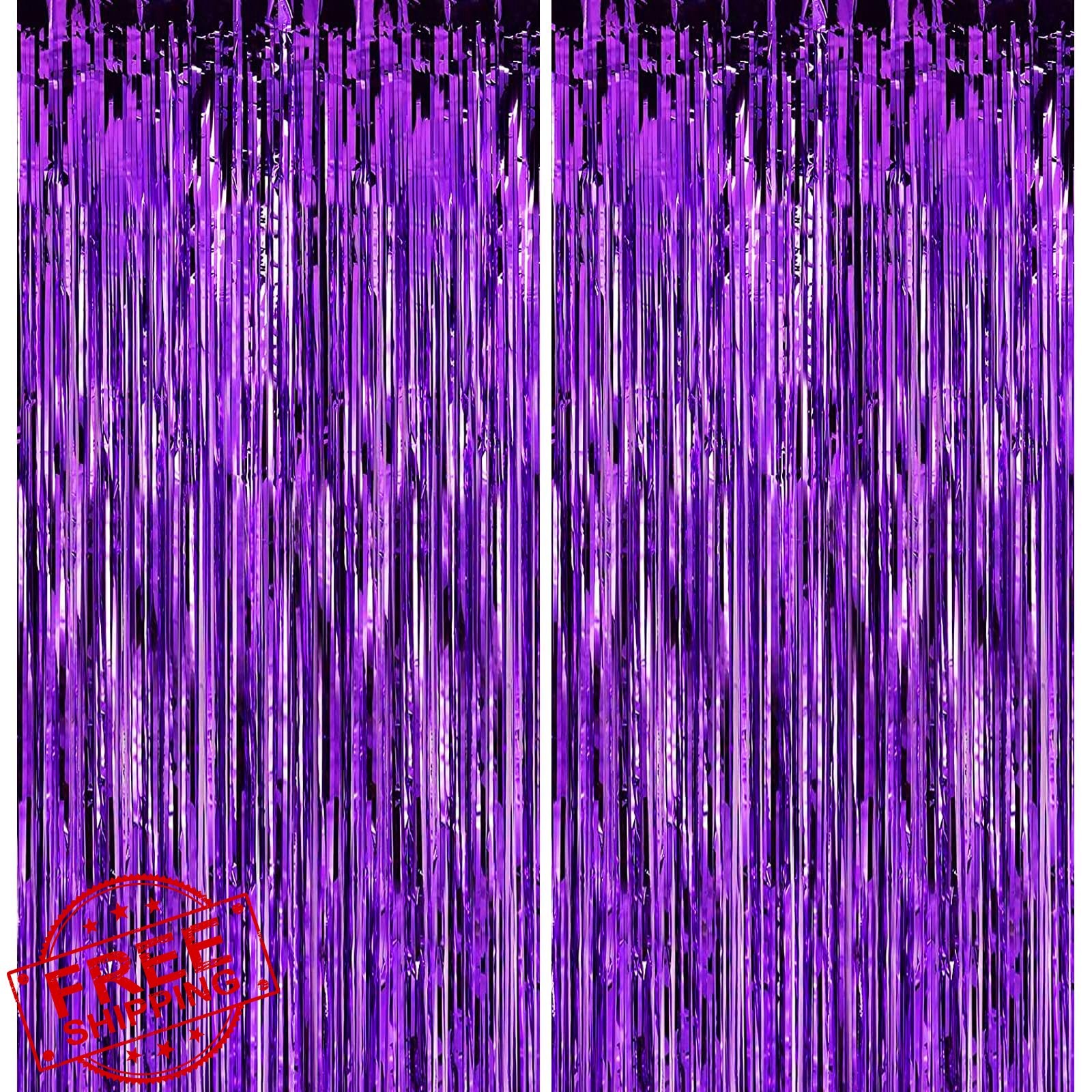 Yighaw Tinsel Curtain Backdrop Purple 3.28ft x 6.56ft