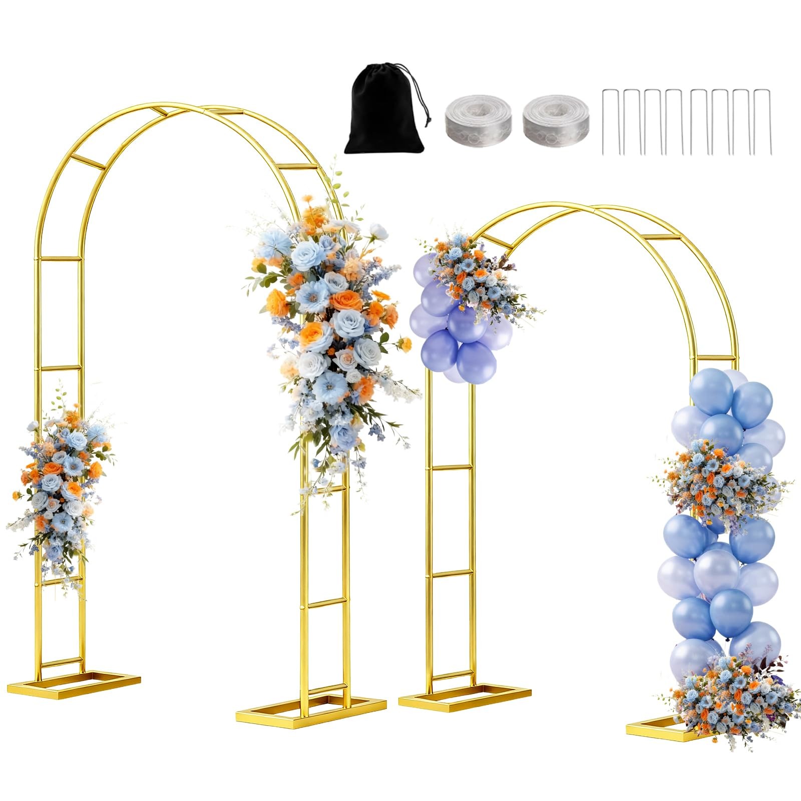 Metal Garden Arch Trellis Arbor Set of 2, 7.2FT+6FT Wedding Arch Stand with S…