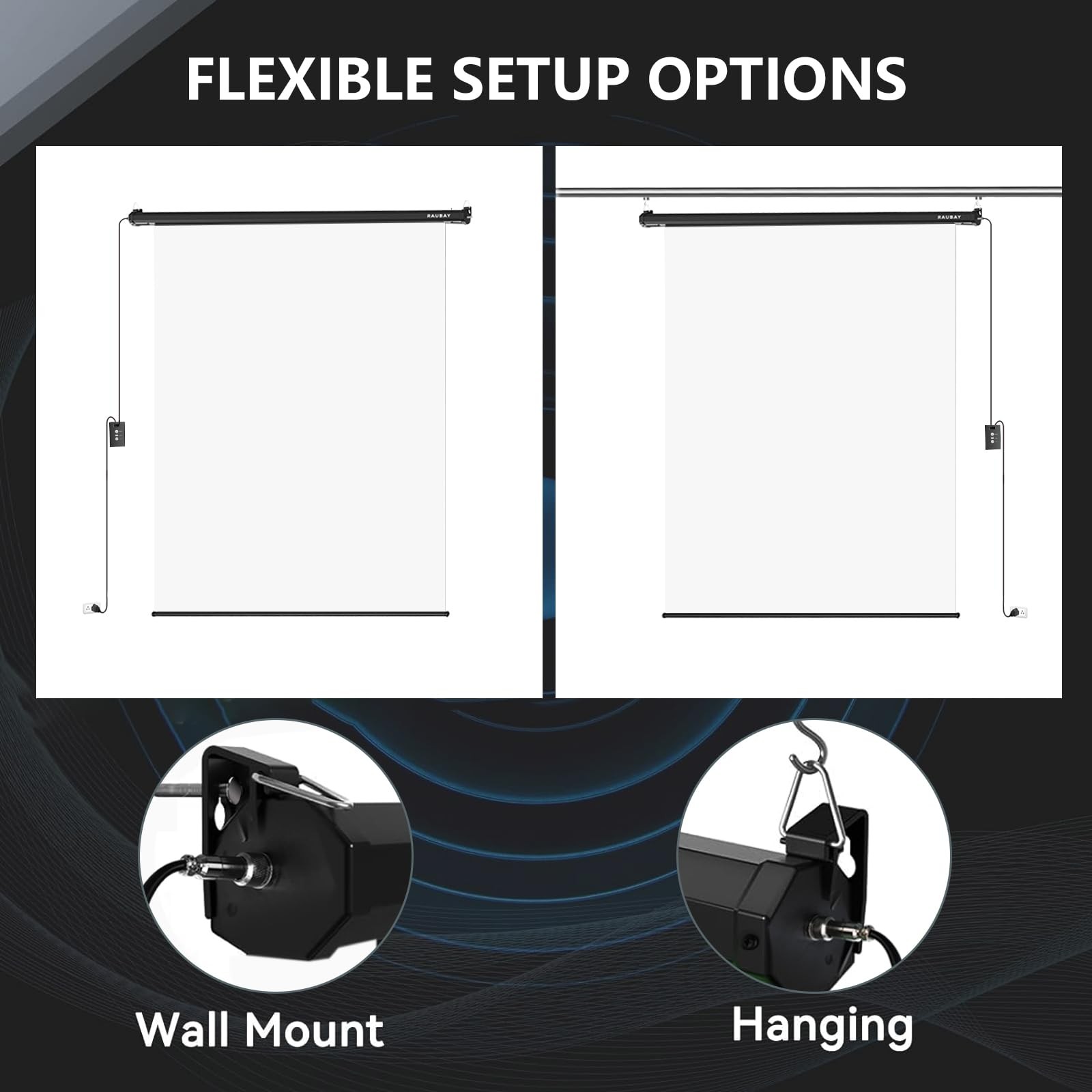 RAUBAY Motorized Pull Down White Screen Standard(59.8 x 86.6in),