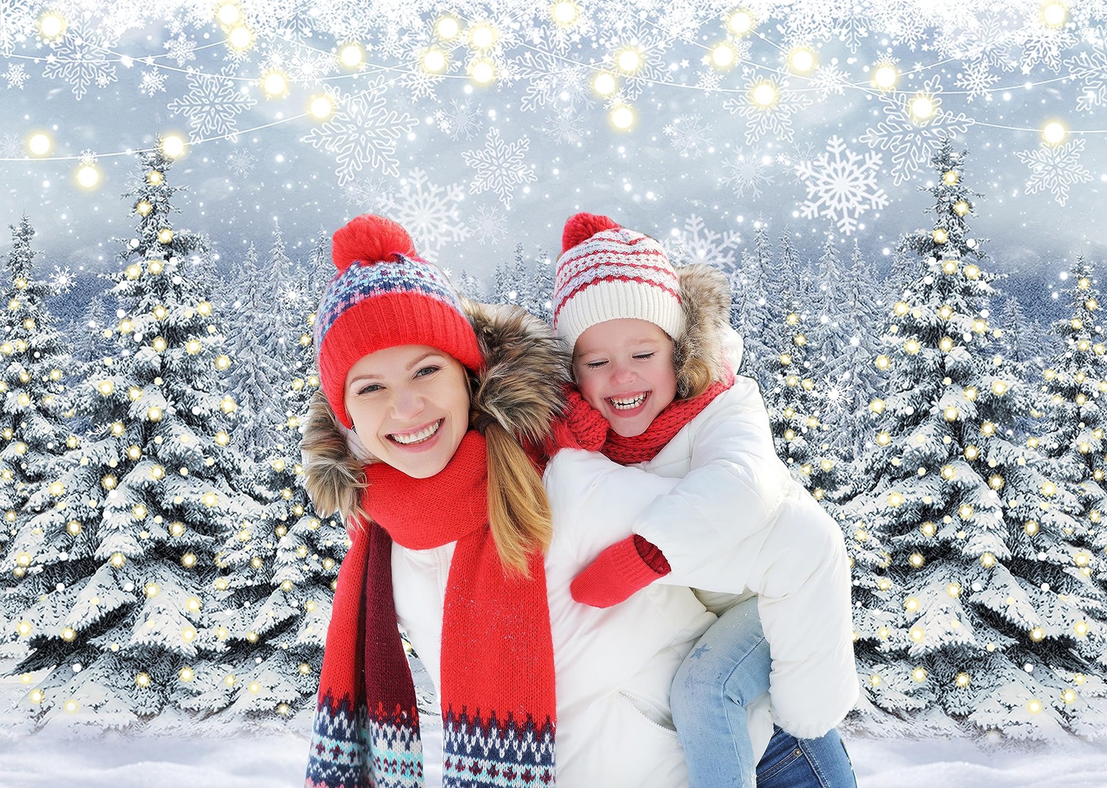 Snowy Pine Tree Photography Backdrop for Christmas & New Year Celebrations 7x5FT