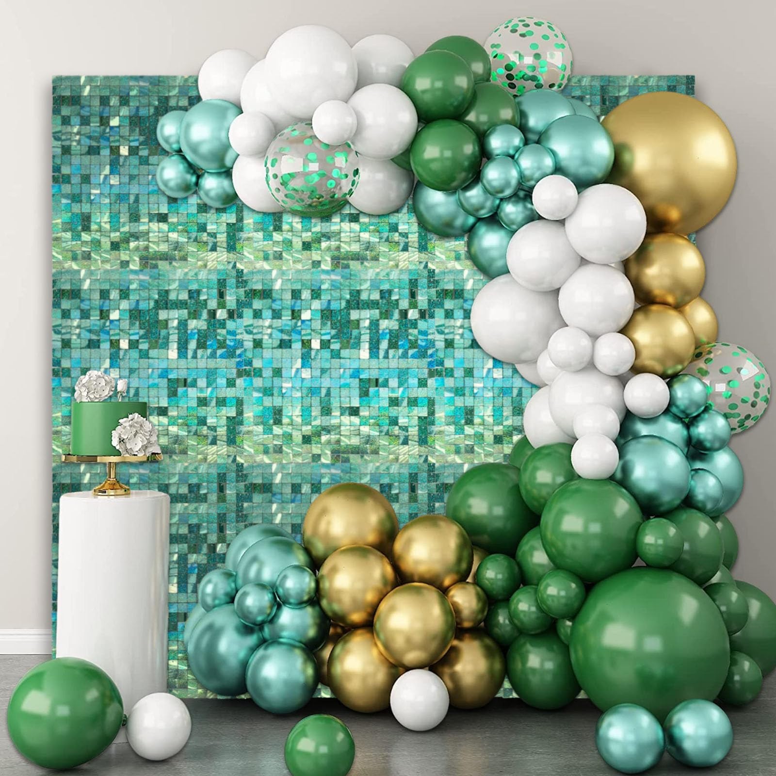 48 PCS Light Green Shimmer Wall Backdrop, Laser Square