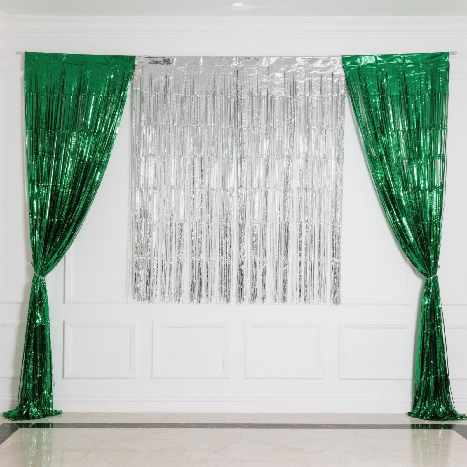 Black Silver Foil Fringe Curtains 3 PCS Tinsel Backdrop Graduation Party Decor