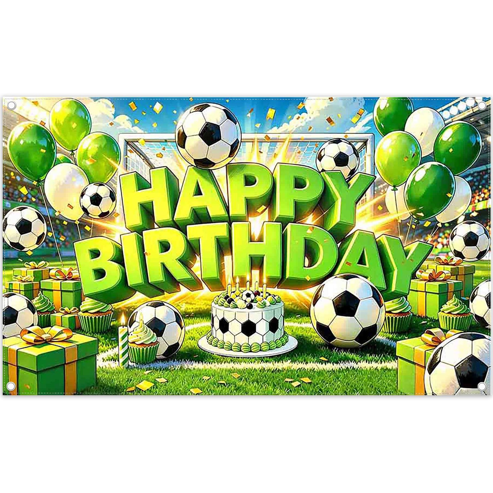 72x43inch Green Soccer Happy Birthday Backdrop Cartoon Football Game Cake Bal…