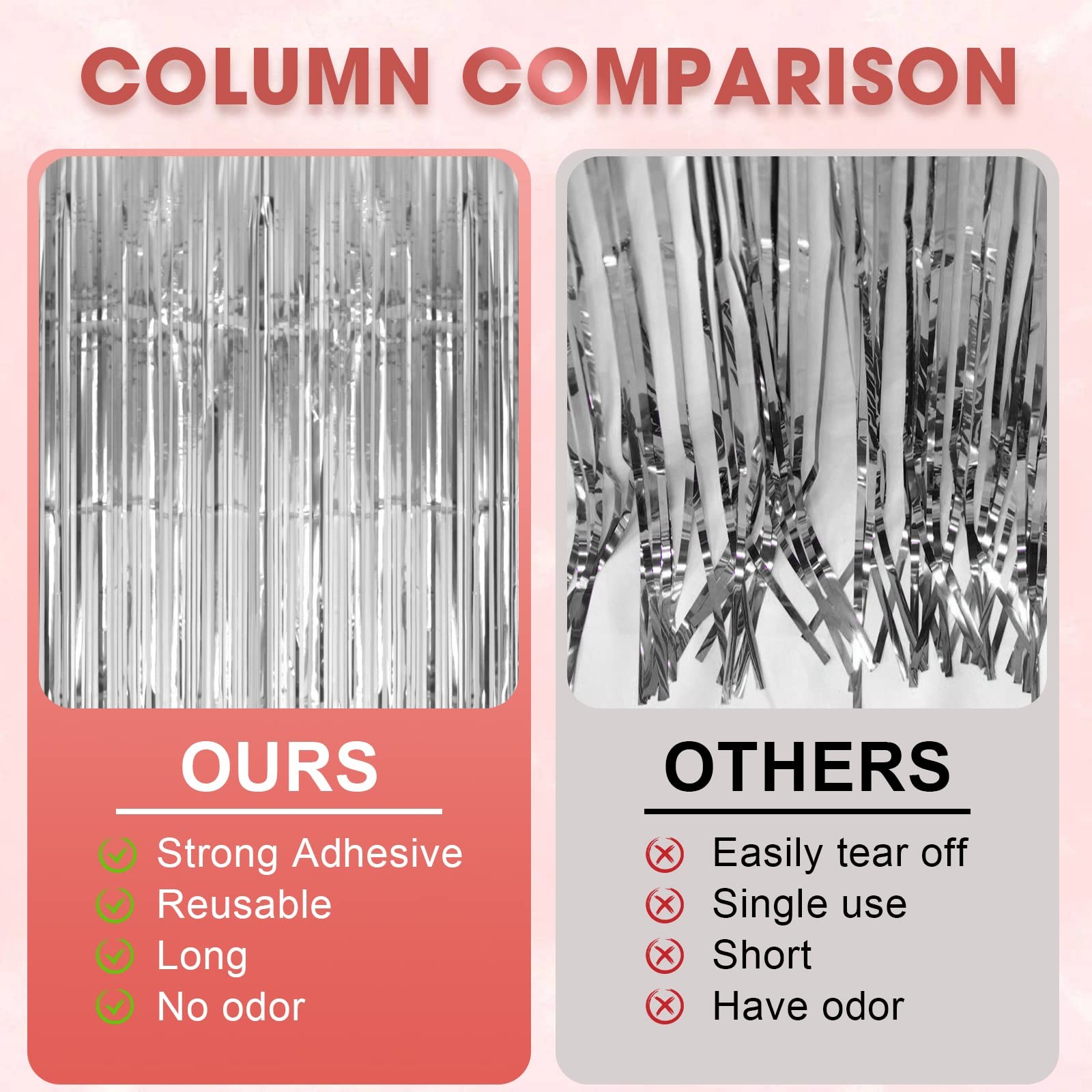 Silver Foil Fringe Backdrop Curtains 3.3×8.2 Feet Tinsel Party Streamers 3 PCS