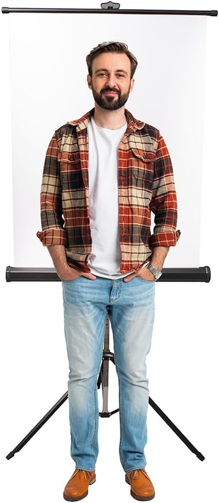 Retractable White Photo ID Backdrop for Passport Photos (Free Standing)