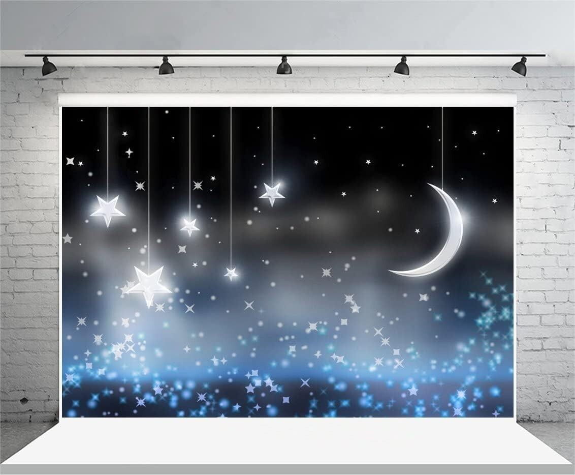 10x8ft Pendant Shiny Moon Stars Photography Background Vinyl Night Twinkle Star