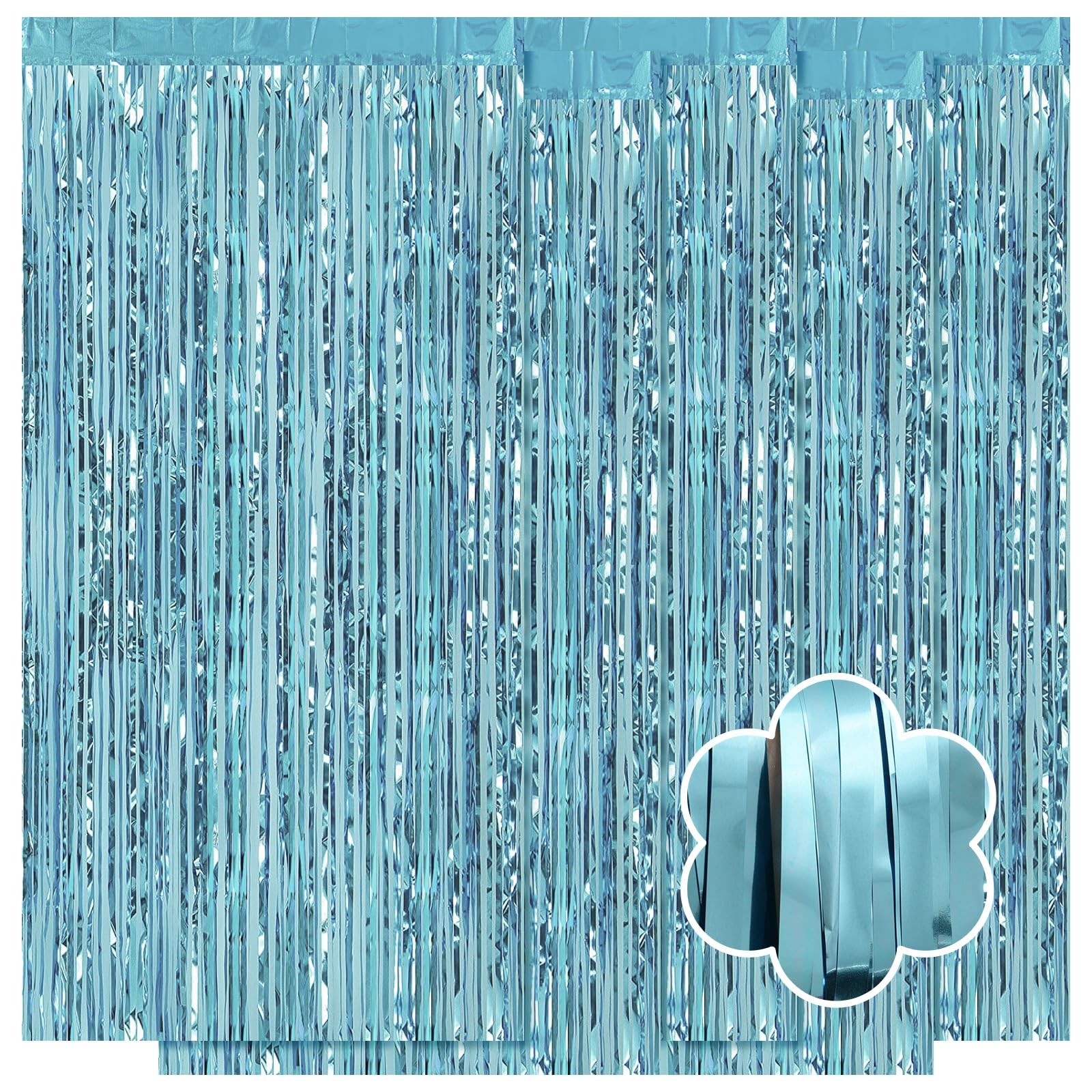 5 PCS Light Blue Foil Curtain Backdrop 3.2×9.8ft Metallic Tinsel Fringe