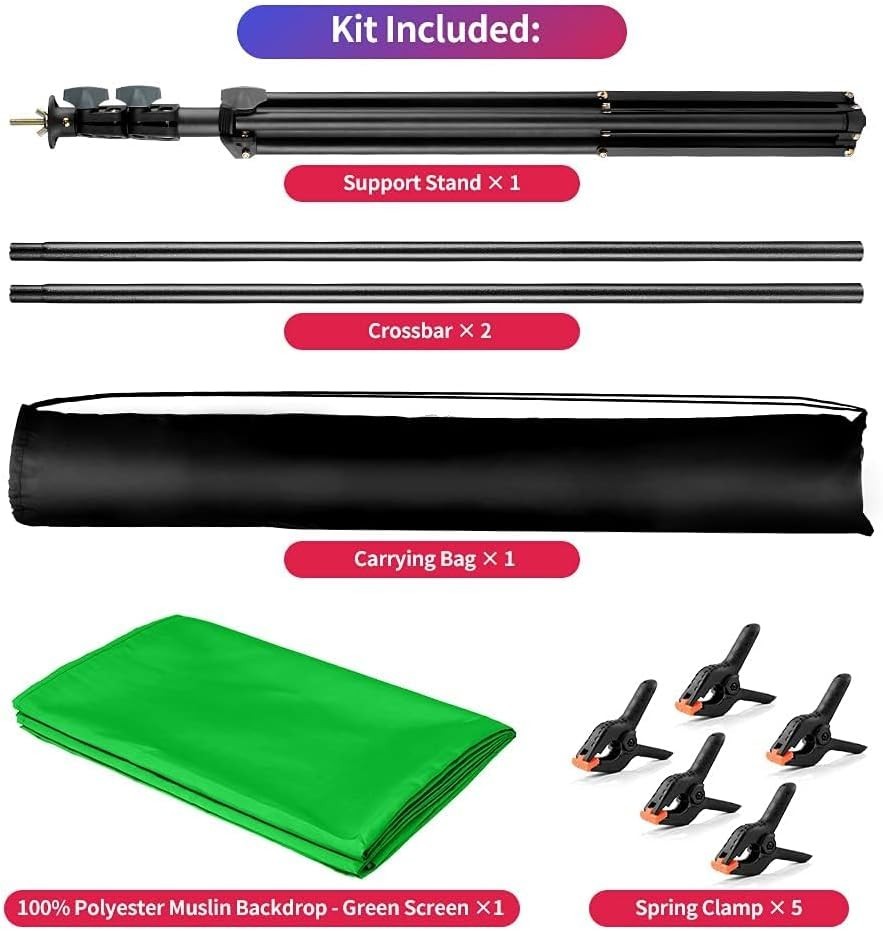 5×6.5ft Green Screen Kit with Adjustable Height Stand for Gaming & Recording
