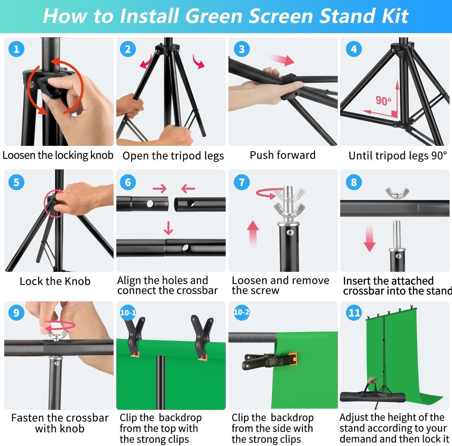 Green Screen Backdrop Kit with Stand, 5X6.5Ft Portable Green Screen Backdrop wit
