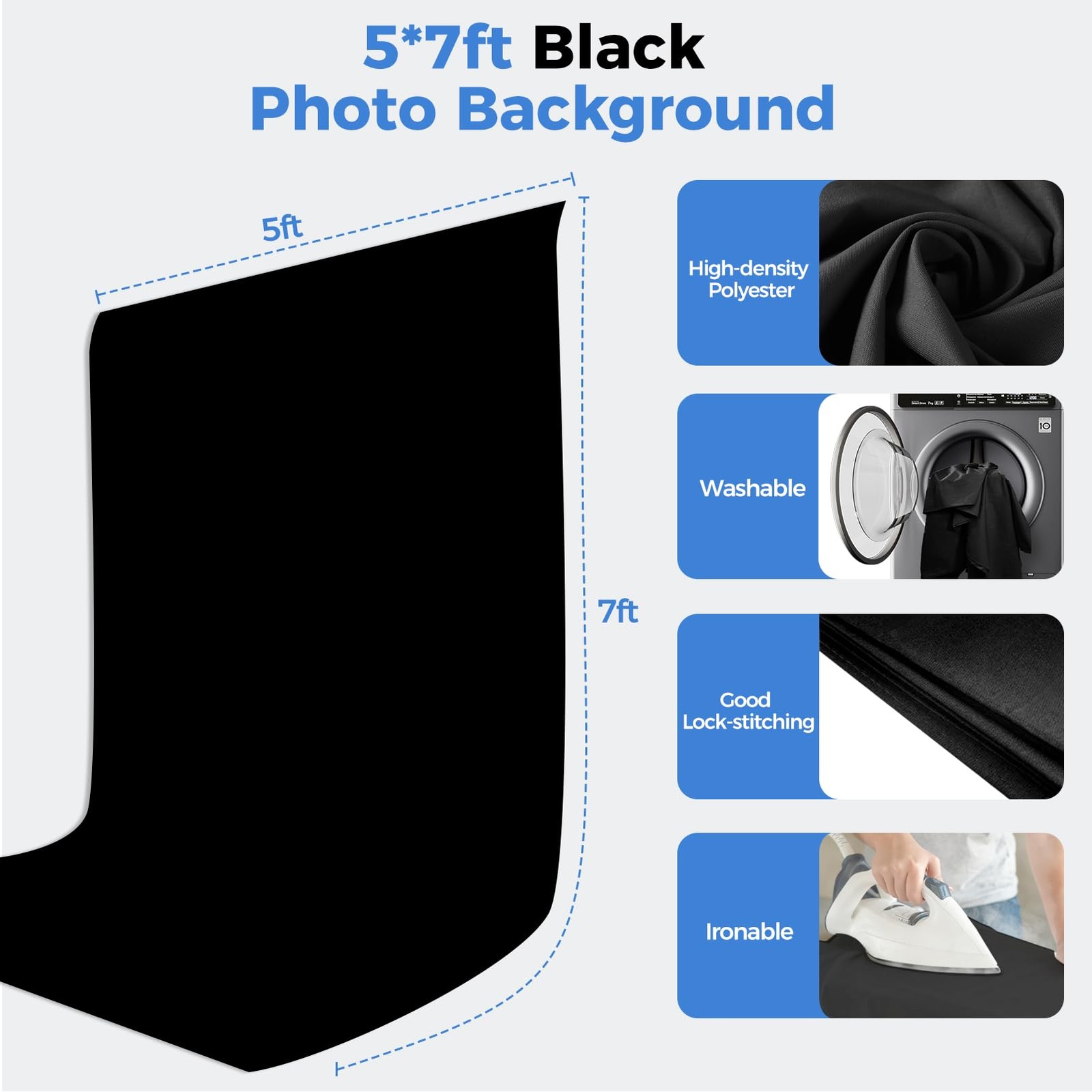 Black Photo Backdrop with Stand Kit 6.5x5ft, Photography Black Background Scr…