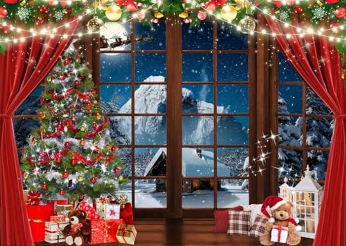 Black 7x5FT Black Window Backdrop for Christmas Trees & Santa