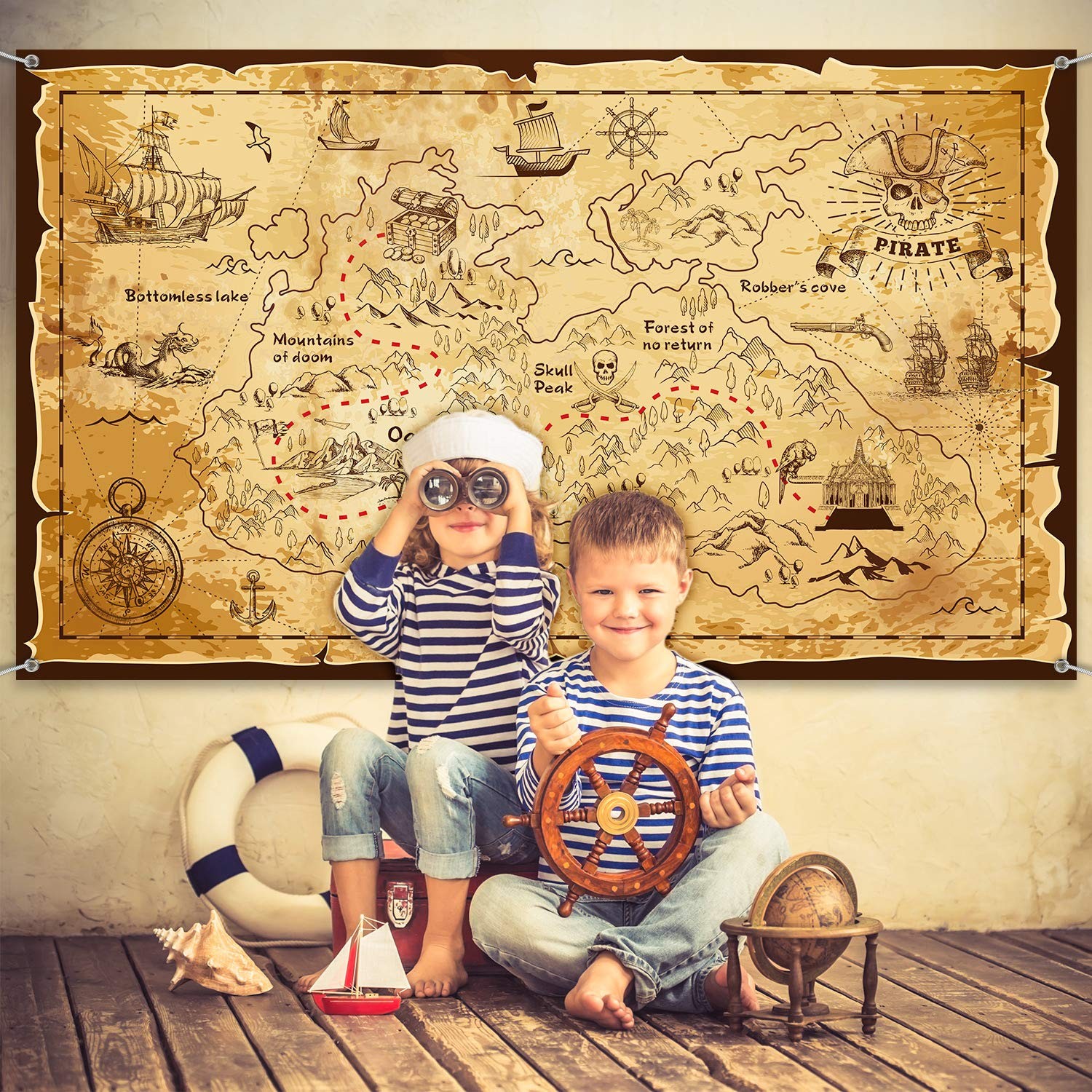Halloween Pirate Treasure Map Backdrop Pirate Theme Background Jewelry Map Banne