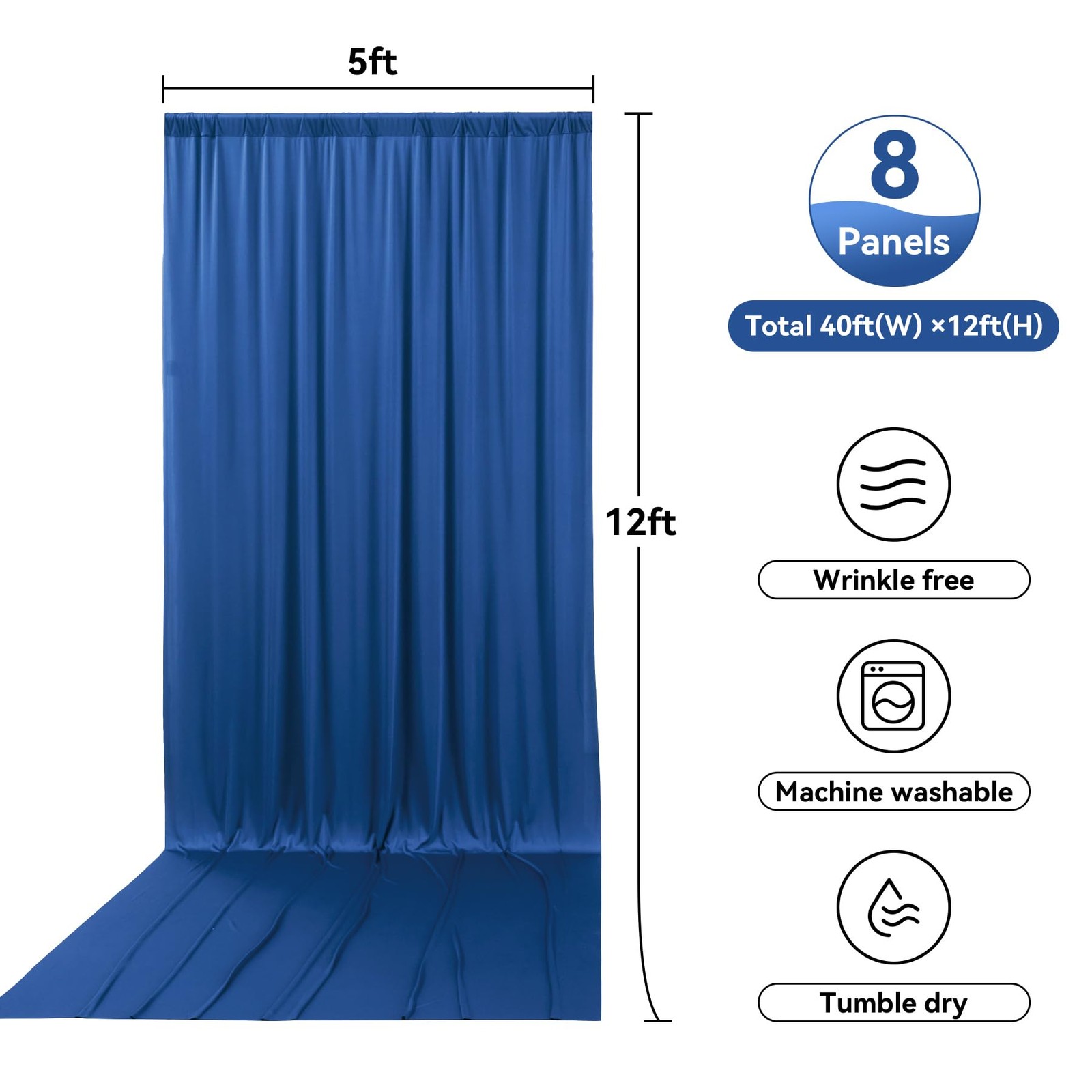 8 Panels 5x12ft Royal Blue Backdrop 5ft(W)x12ft(H)_8 Panels,