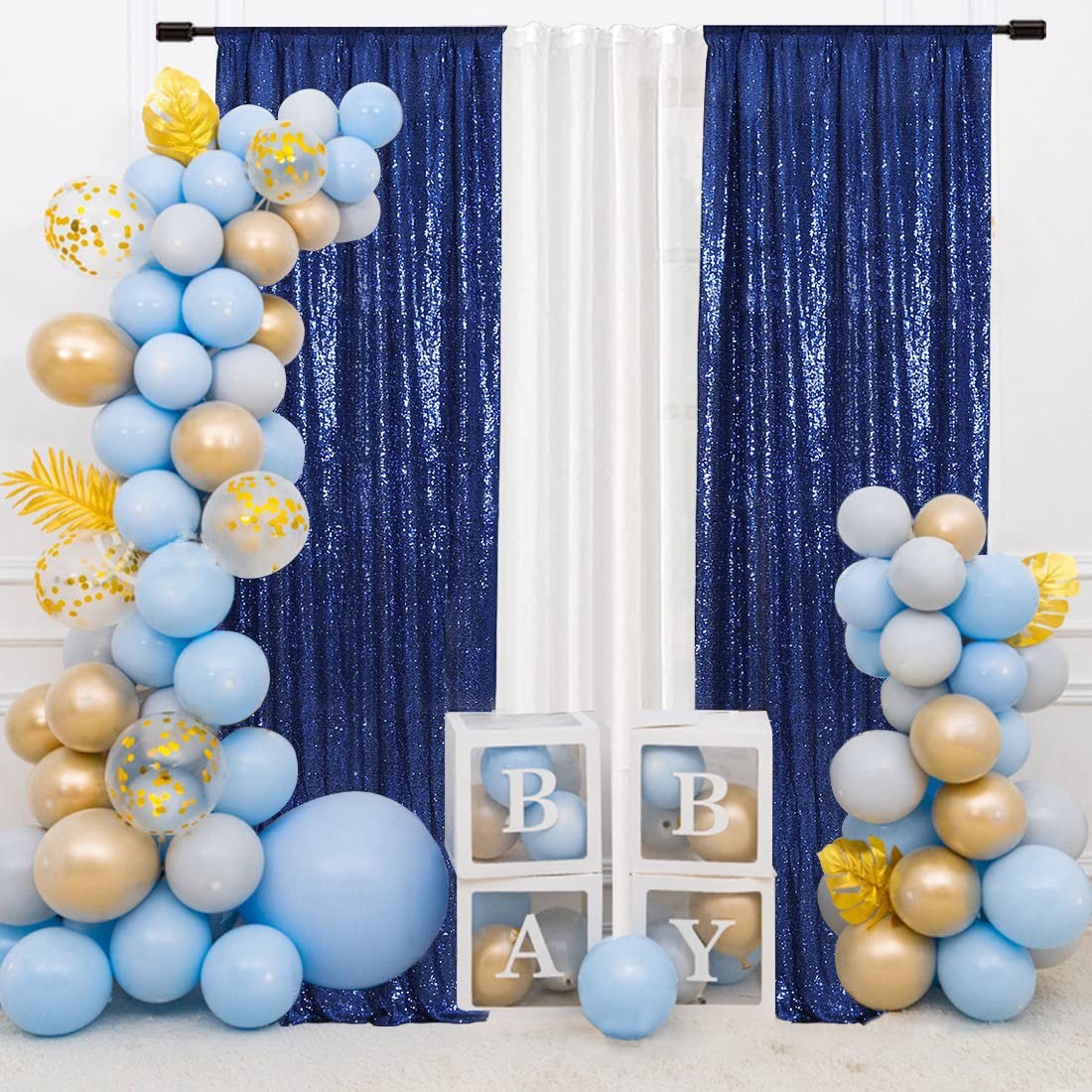 Sequin Backdrop Curtain 2FT x 8FT Navy Blue 2pcs Curtain Background for Weddi…