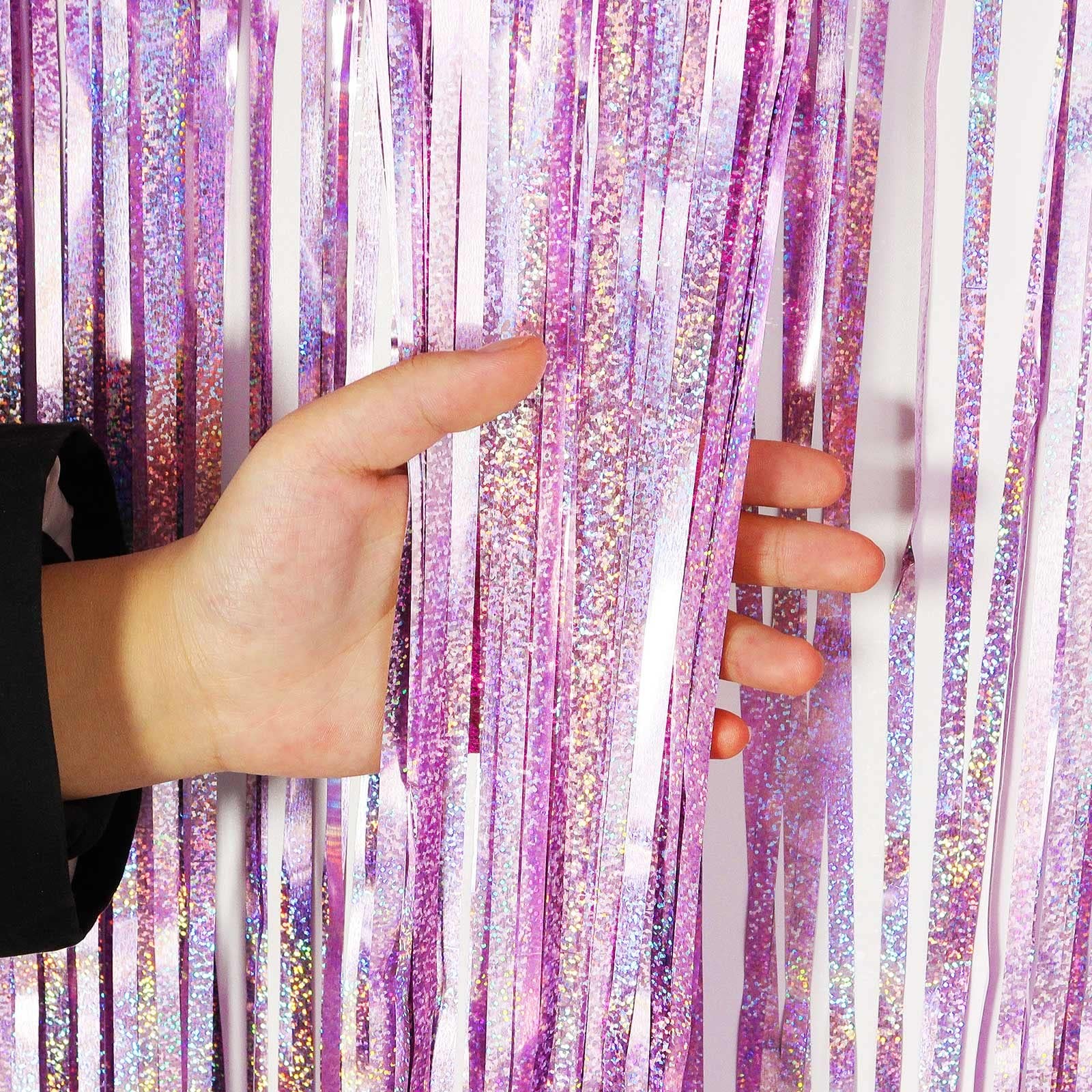 Light Purple Fringe Curtain Backdrop, 2 Pack Tinsel Foil Fringe Curtains Part…
