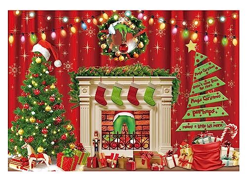 Christmas Fireplace Party Backdrop Cartoon Stole Christmas 7x5ft Christmas2