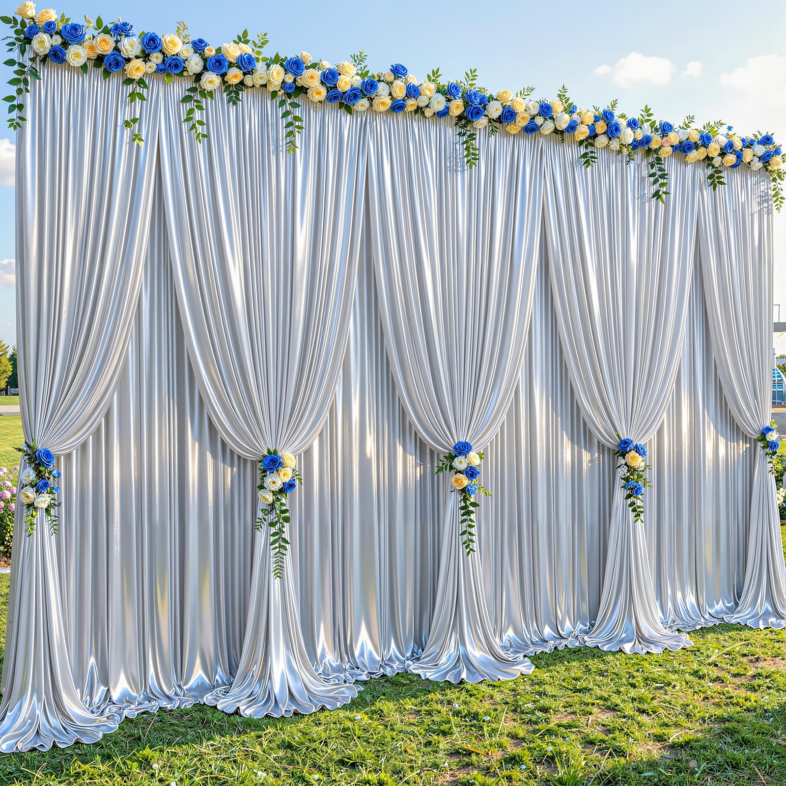 40x10ft Silver Glitter Backdrop Curtain for W5 x H10′(8 Panels),