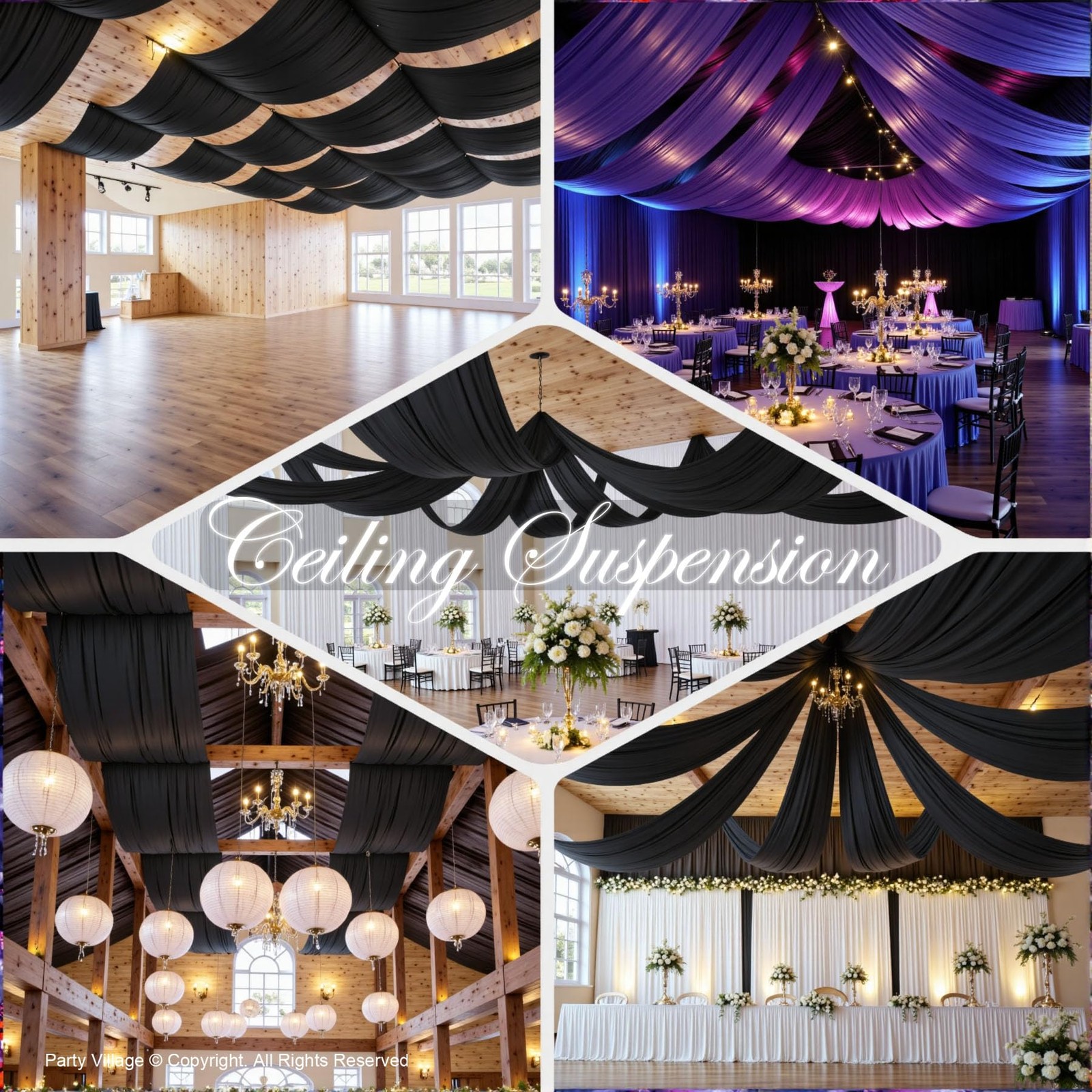 6 Panels 5ft(W) x 20ft(H) Black Ceiling 60″W x 240″L (Pack of 6),