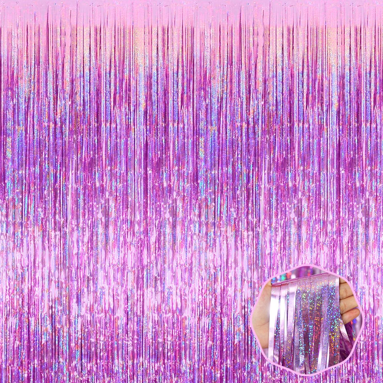 Pink Metallic Foil Fringe Curtain Backdrop Party Streamers 3.28×8.2 Ft 6 PK