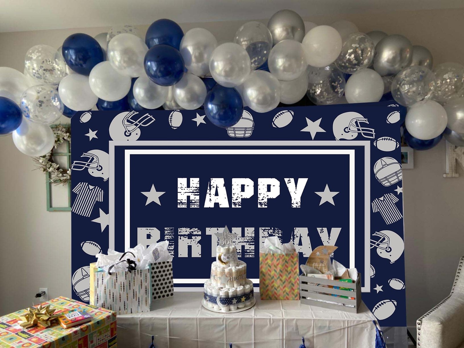 Football Backdrop for Party 8x6FT Navy Blue Helmet Cowboy Photography Backgro…