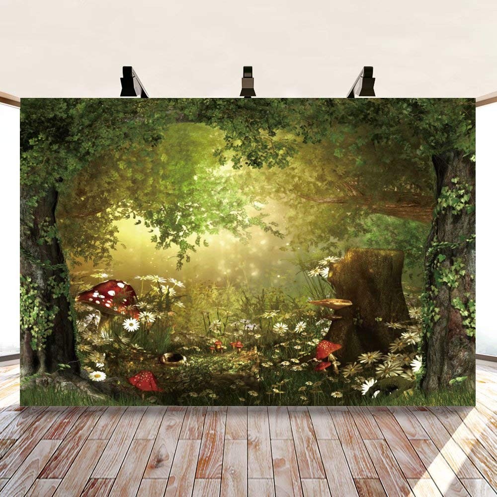 Fairy Tale Forest Wonderland Backdrops for Photography Vinyl 7X5Ft Green Trees W