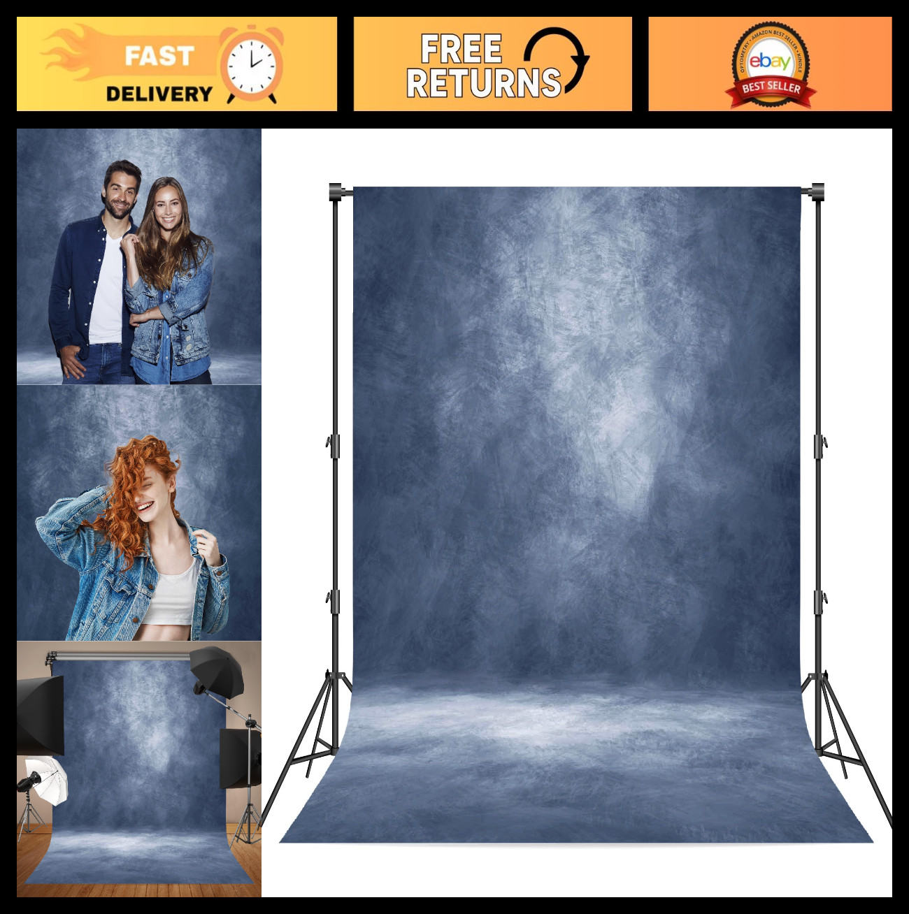 8x10ft Abstract Photography Backdrop – Portrait Props, Studio Background, Blue P