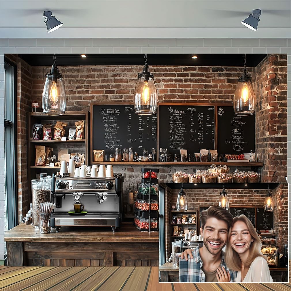 7X5ft Coffee Shop Party Backdrop Photography Background, Central 7X5FT, Brown