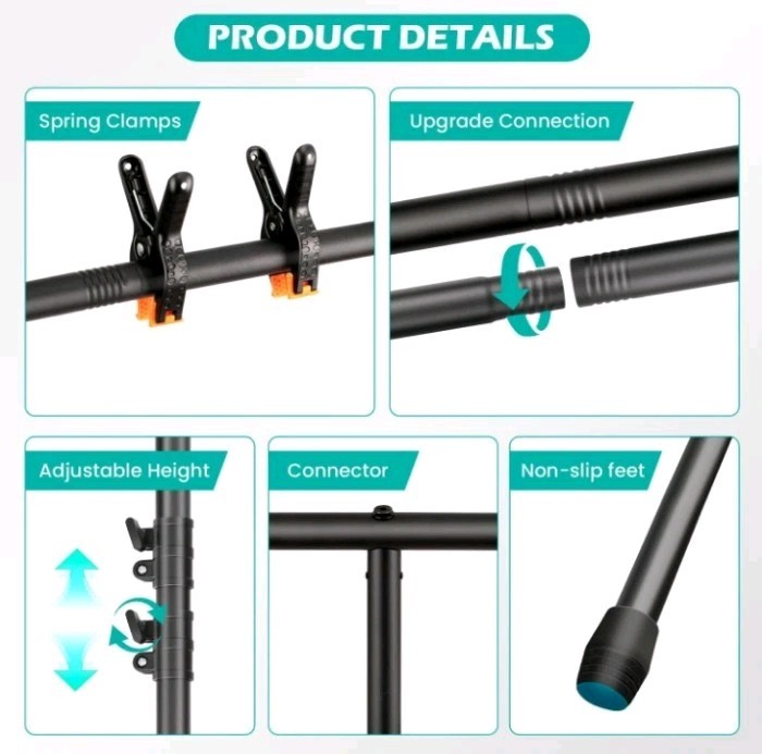 T-Shape Backdrop Stand Kit – 8 x 5.3ft Adjustable Photo Backdrop 8ft x 5.3ft